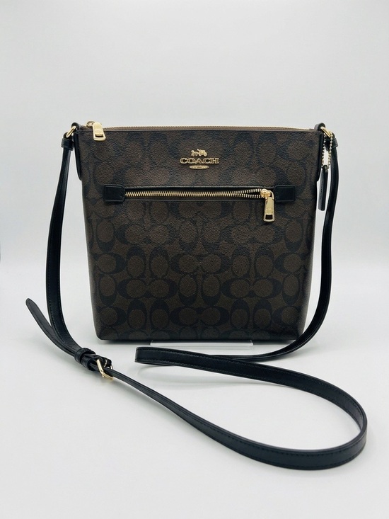Coach Handbags - Coach Brown Signature Crossbody with Black Strap and Gold Hardware